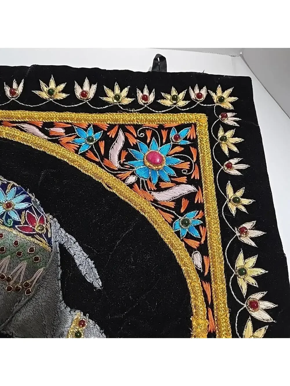 Royal Elephant Zardozi Embroidered & Jeweled Tapestry 3D Wall Art 24x18